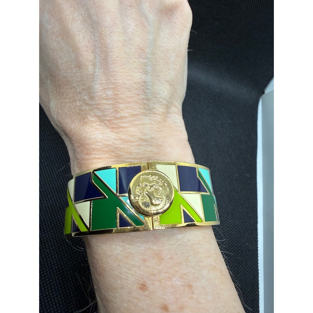 Spartina 449 Daufuskie Island Enamel Hinged Bangle Bracelet Gold Tone Geometric